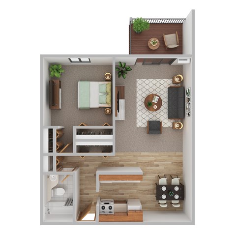 Floor plan for 1 bed, 1 bath, 746 sqft